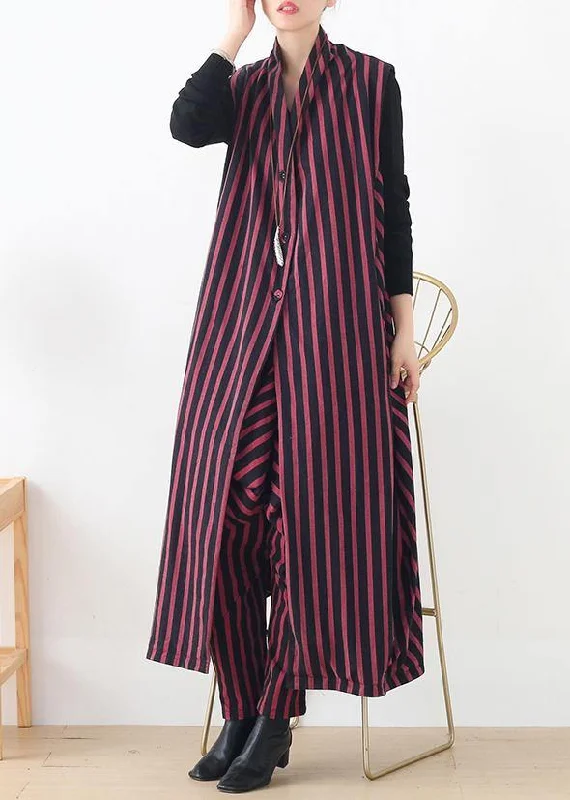 2024 autumn and winter  leisure long red striped Vest waist pants suit Classic Straight Pants