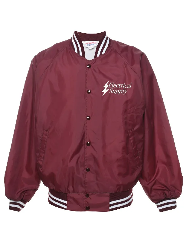 Maroon & White Printed Bomber Jacket - L Bold Graphic Bomber