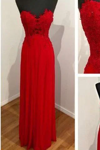 Red chiffon lace long sweetheart neck elegant party dress simple evening dress dress for teens Tunics Mesh breathable