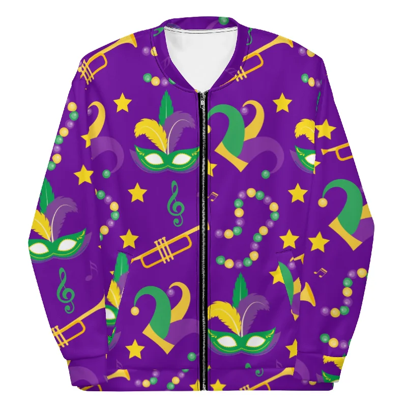 Mardi Gras or Bust Purple Unisex Bomber Jacket Sport Luxe Bomber