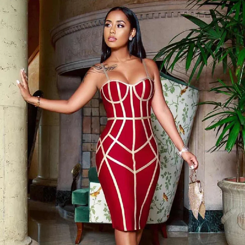 Ocstrade Vestidos Bandage Dress 2019 Summer New Arrival Women Metallic Striped Red Bandage Dress Bodycon Sexy Club Party Dress Boatneck Modish Everyday