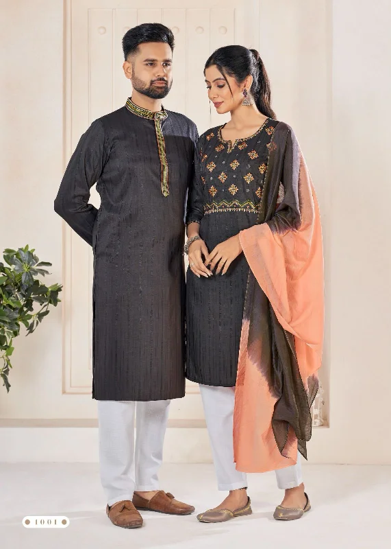 Festival Couple combo of Kurta with Pajama & Kurti with Pants & Dupatta Couple Goal X Classic Straight-Leg Pants