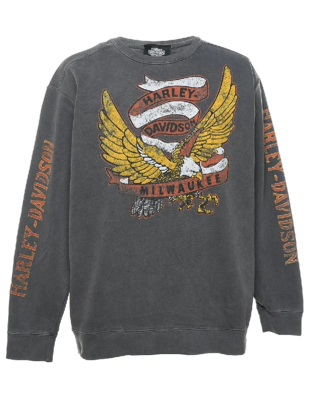 Harley Davidson Printed Sweatshirt - L Hoodie with Illustration Artistic Creative