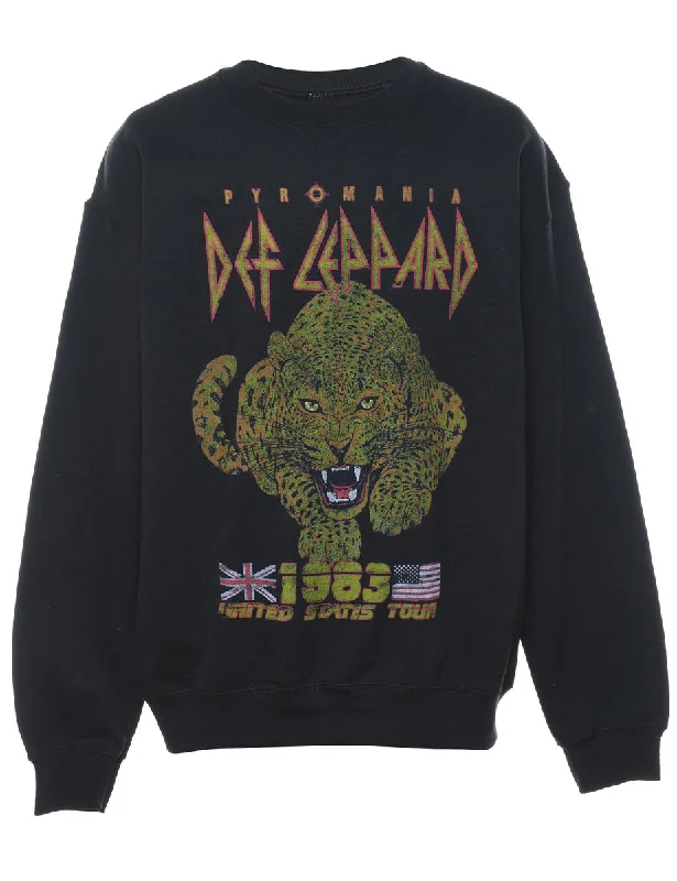 Def Leppard Printed Black Sweatshirt - M Hoodie with Ribbed Cuffs Snug Fit Comfort