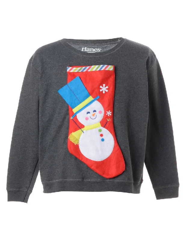 Reworked Novelty Christmas Sweatshirt - XL Hoodie with Snap Buttons Easy Quick