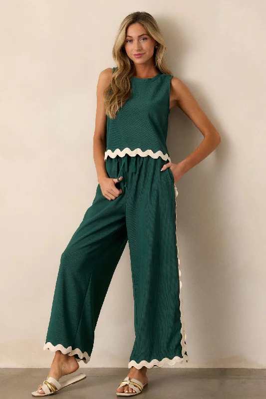 Breezy Charm Hunter Green Ricrac Pants Lightweight Linen Pants