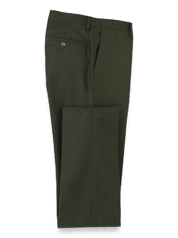 Wool Flannel Pants - Dark Green Classic Straight-Leg Pants