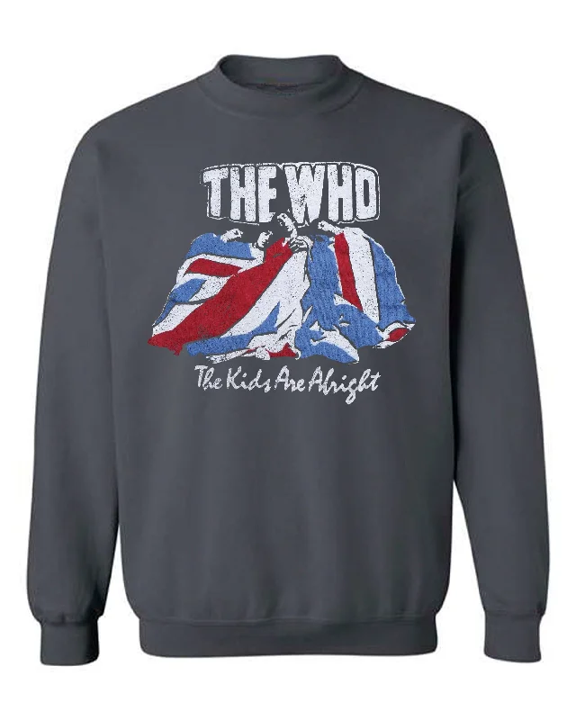 The Who Alright Flag Charcoal Thrifted Sweatshirt Hoodie with Rolled Sleeves Casual Relaxed