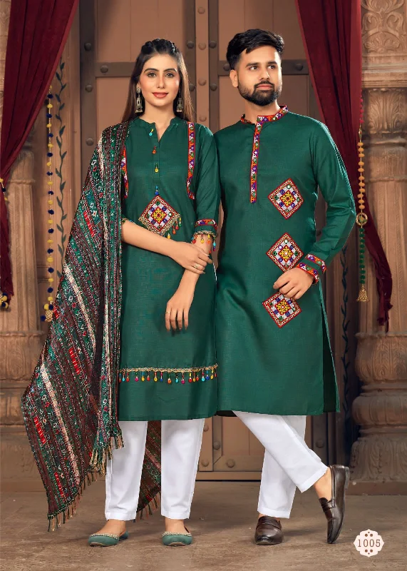 Navratri Special Couple combo of Kurta with Pajama & Kurti with Pants & Dupatta Dress Stretch Fit Pants