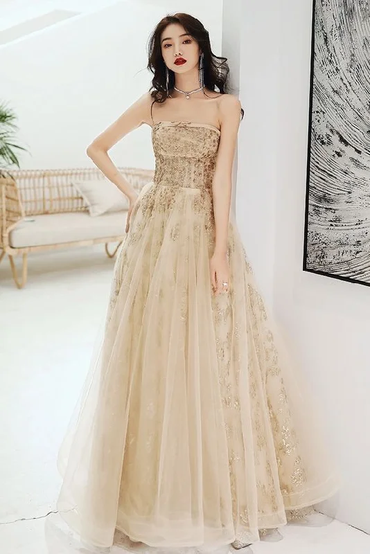 Lovely Champagne Scoop Floor Length Long Party Dress prom dress evening dress    cg22087 Tunics Versatile stylish