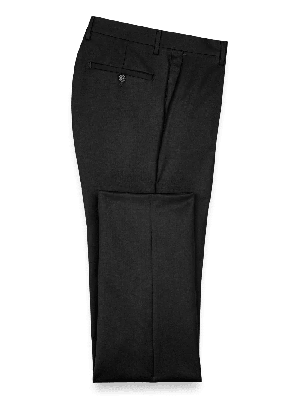 Wool Gabardine Pants - Black Stylish Elastic Waist Pants