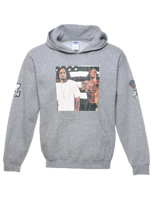 Grey 1990s Outkast Printed Hoodie - M Hoodie with Fur Luxurious Winter