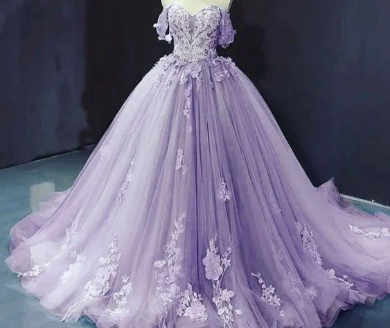 Lilac Quinceanera Dress Ball Gown Prom Dress ,Appliques Lace Birthday Party Dress  cg24982 Tunics Prom sequined