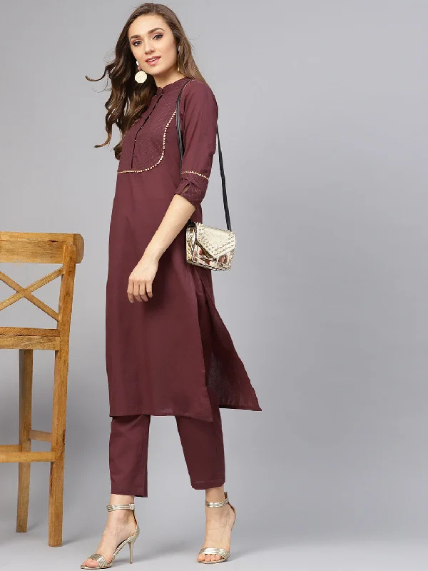 Women's Raspberry Color Kurta With Pants - Idalia Fashionable Sporty Pants