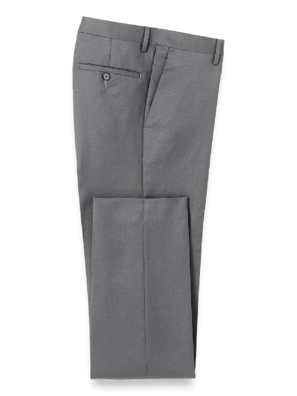 Wool Gabardine Pants - Medium Grey Relaxed Fit Trousers