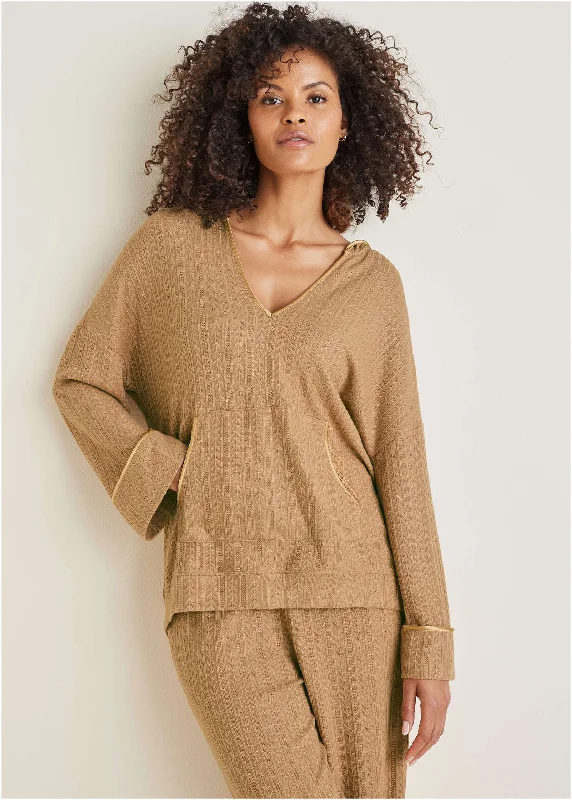 Brunch Knit Hoodie - Camel Hoodie with Reflective Safety Nightwear