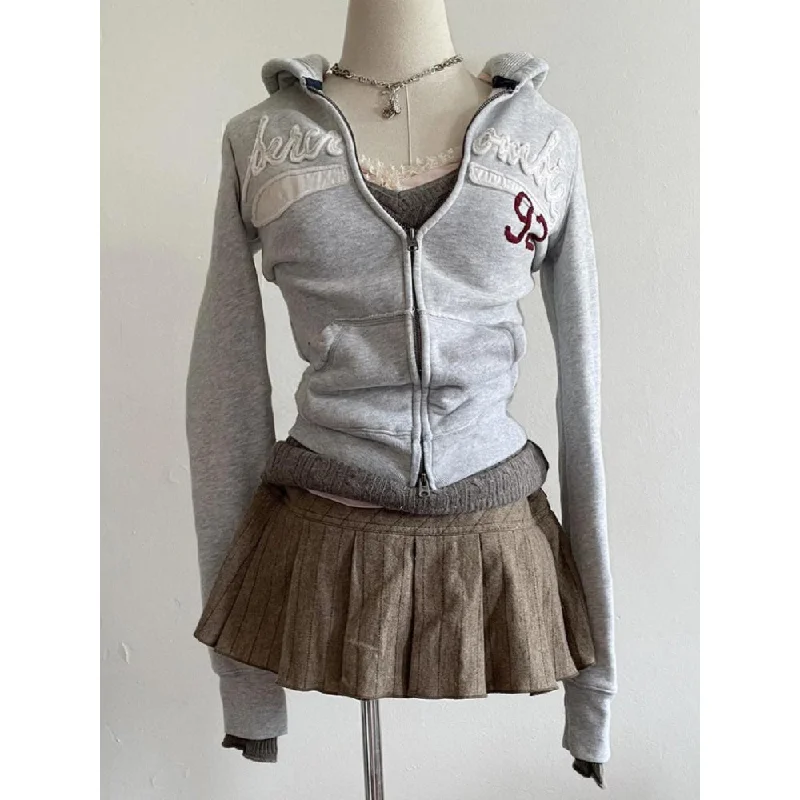 Original grey letter print hoodie Hoodie with Ribbed Cuffs Snug Fit Comfort