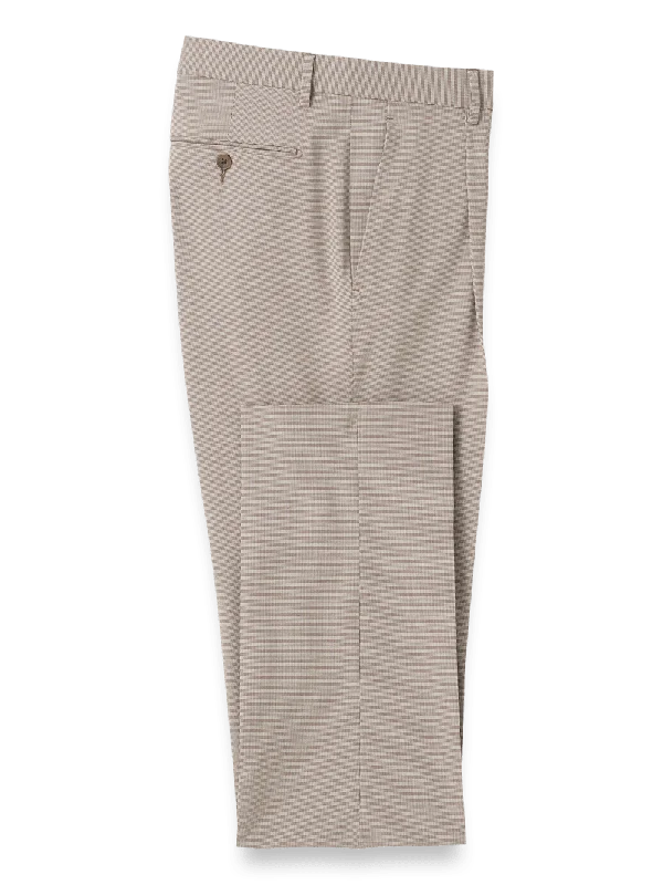 Microfiber Check Single Pleat Pants - Brown/white Classic Stretch Pants