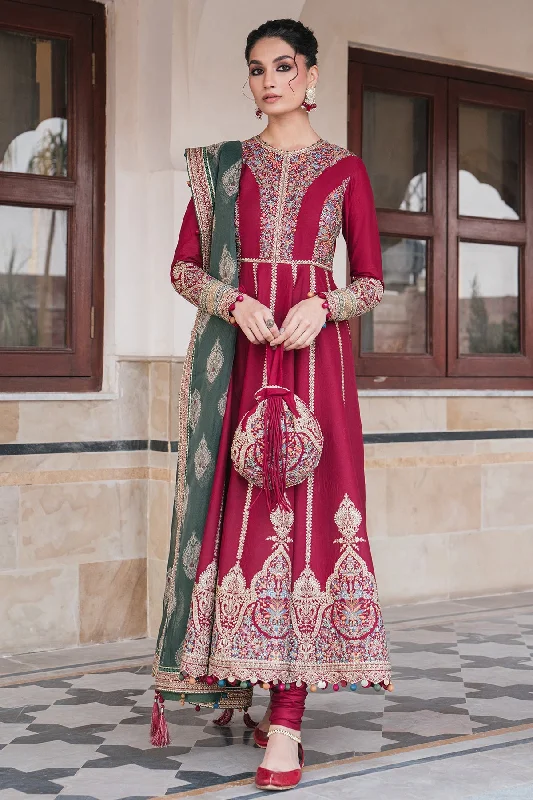 Luxury Pakistani Party Dress in Frock with Dupatta Red Dress Pleated Skirt Elegant