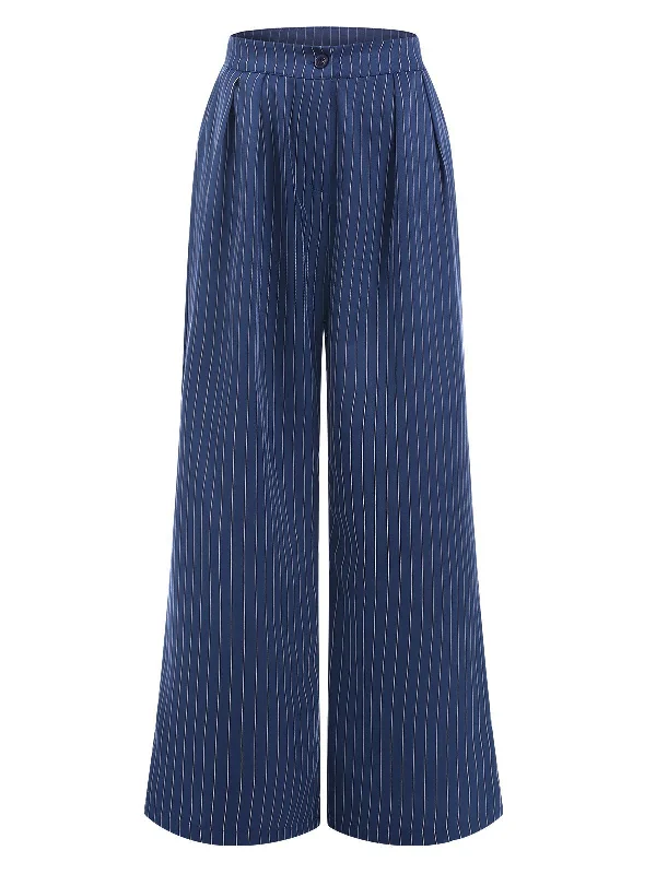 Blue 1940s Striped Wide-Leg Pants Classic Flared Pants