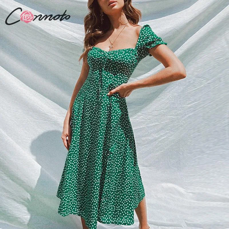 Conmoto 2019 Summer Vintage Party Dress Square Collar Ruffle Elegant Sexy Dress Beach Female Green Mid Dresses Vestidos Tunics Winter warm