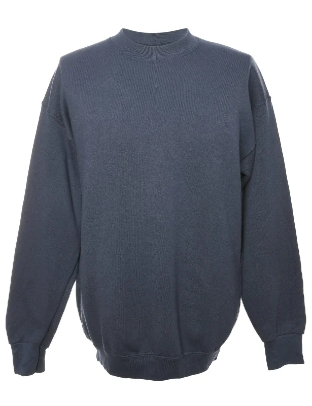 Navy Fruit Of The Loom Plain Sweatshirt - L Hoodie with Toggle Buttons Decorative Unique