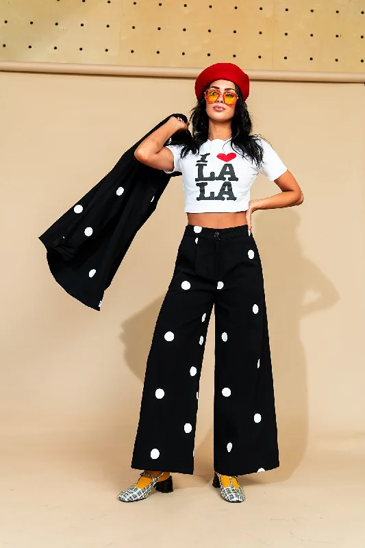 Cause a Scene Wide Leg Pants in Polka Dot Stylish Slim Trousers