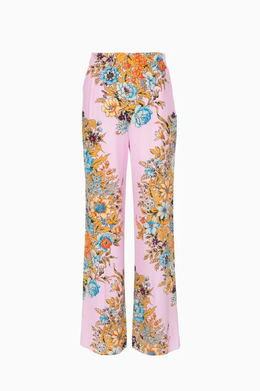 Etro Floral Silk Pyjama Pant - Pink Multi Trendy Wide-Leg Pants