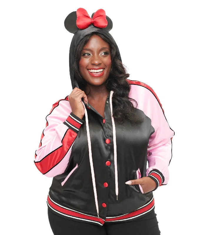 Disney Mickey & Friends Collection by Unique Vintage Plus Size Minnie Mouse Hooded Satin Bomber Jacket Quilted Puffer Bomber