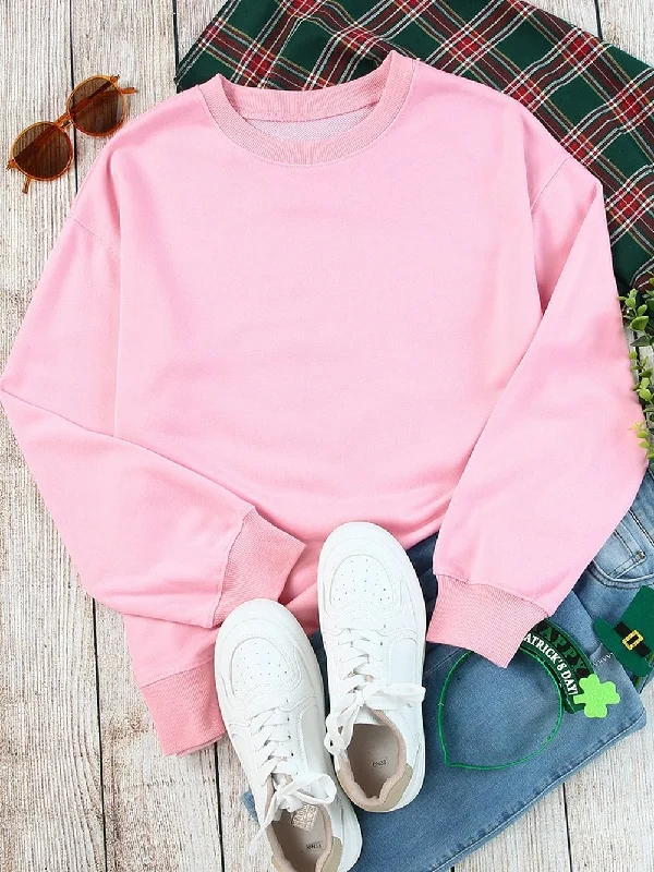 Simple Pink Sweatshirt Hoodie with Set-In Sleeves Structured Classic