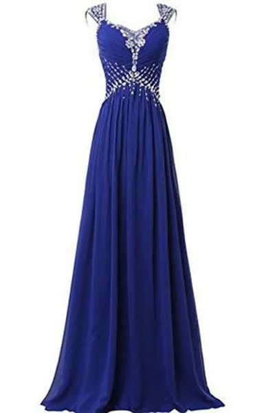 V-neck Prom Gowns Party Dresses Chiffon Long Evening Dresses empire Waist empire