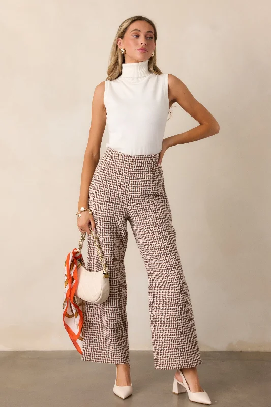 Out of Reach Mocha Houndstooth Pants Comfy Zip-Up Pants