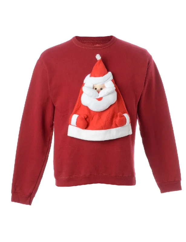 Reworked Novelty Christmas Sweatshirt - L Hoodie with V-Neck Classic Versatile