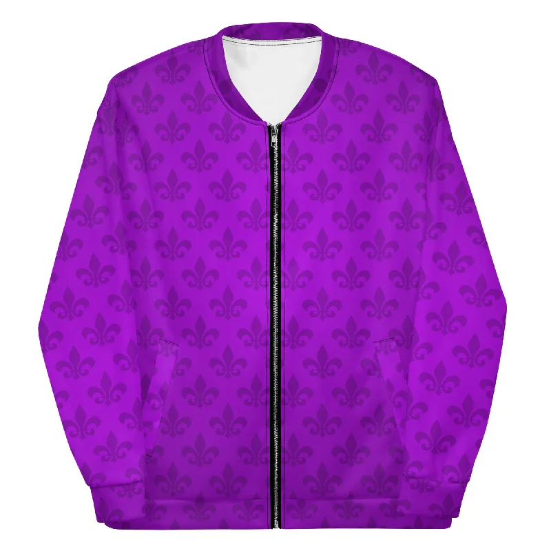 Mardi Gras All Purple Everything Fleur De Lis Unisex Bomber Jacket Camouflage Print Bomber