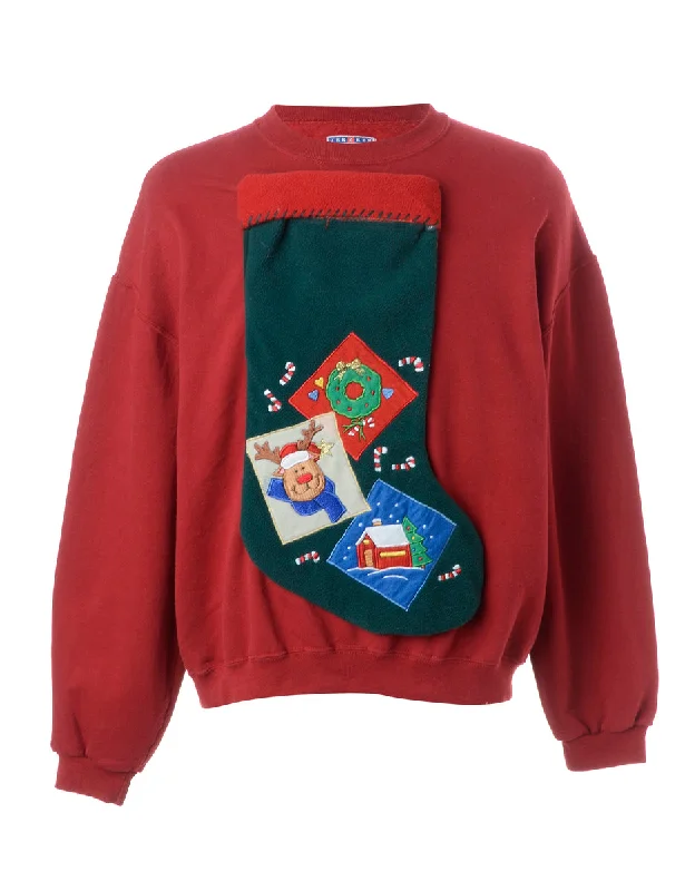 Reworked Novelty Christmas Sweatshirt - XL Hoodie with Toggle Buttons Decorative Unique