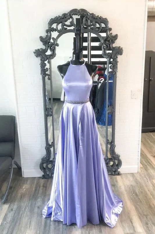 New Brand Lavender Satin A Line O Neck Long Prom Dress, Party Dresses    cg22072 Tunics Cozy comfortable