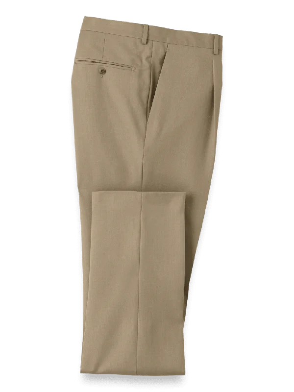 Wool Single Pleat Pants - British Tan Cozy Full-Length Pants