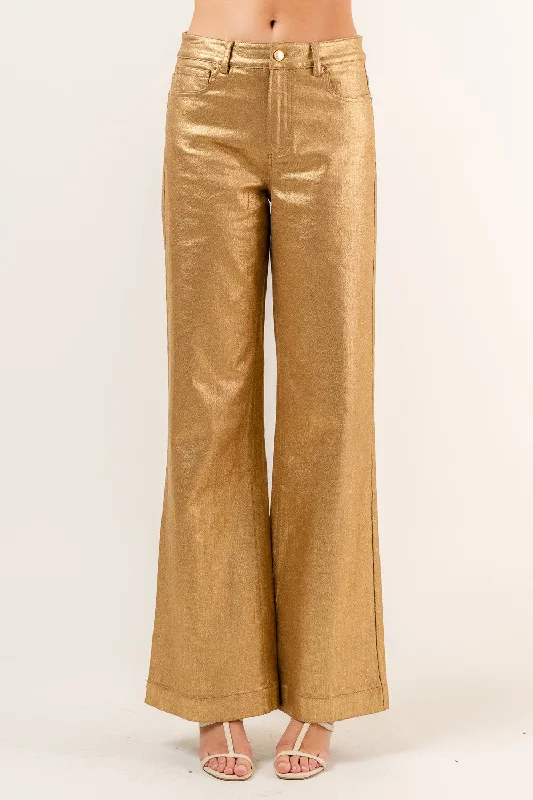 Tate Gold Wide Leg Pants Cozy Full-Length Pants