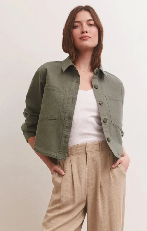 Cropped Twill Jacket | Evergreen