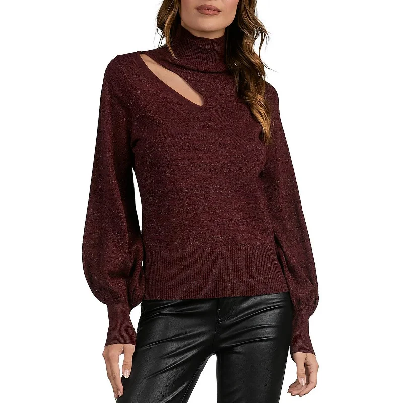 Elan Womens Metallic Cut-Out Pullover Sweater