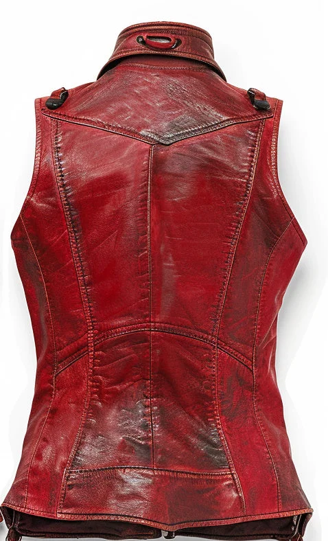 Emily Red Distressed Leather Vest for Women