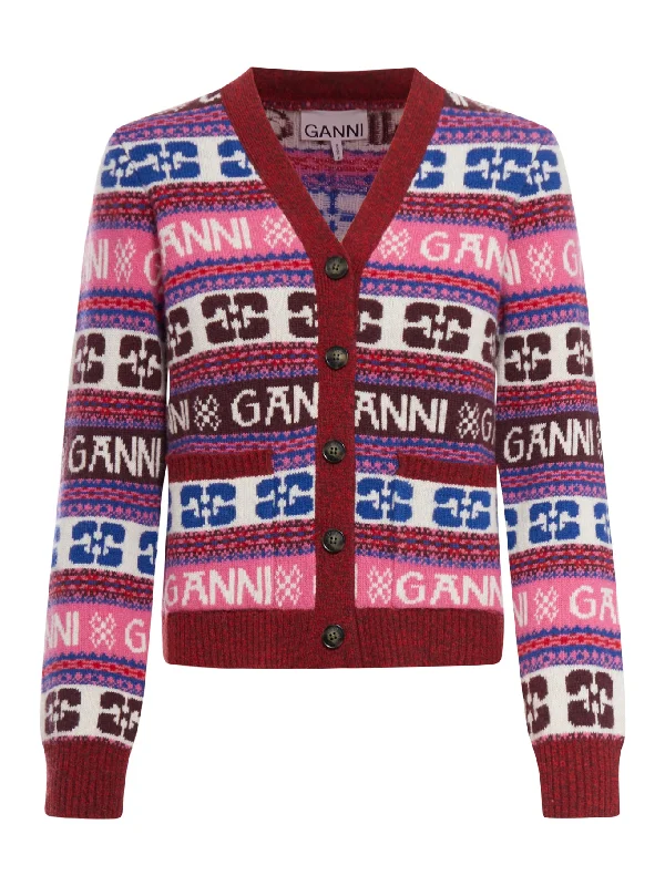 PINK LOGO WOOL MIX CARDIGAN