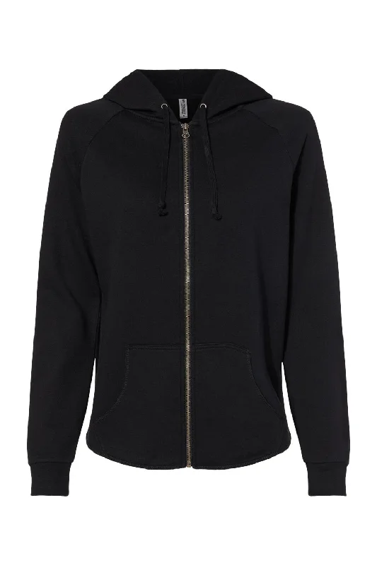 Independent Trading Co. Womens California Wave Wash Full Zip Hooded Sweatshirt Hoodie - Black - NEW