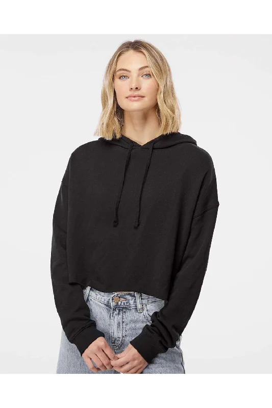 Independent Trading Co. Womens Crop Hooded Sweatshirt Hoodie - Black - NEW