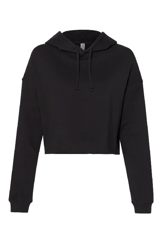 Independent Trading Co. Womens Crop Hooded Sweatshirt Hoodie - Black - NEW