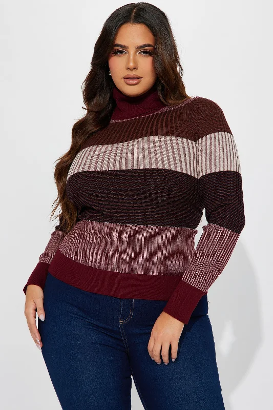 Kyra Turtleneck Ribbed Sweater - Burgundy/combo