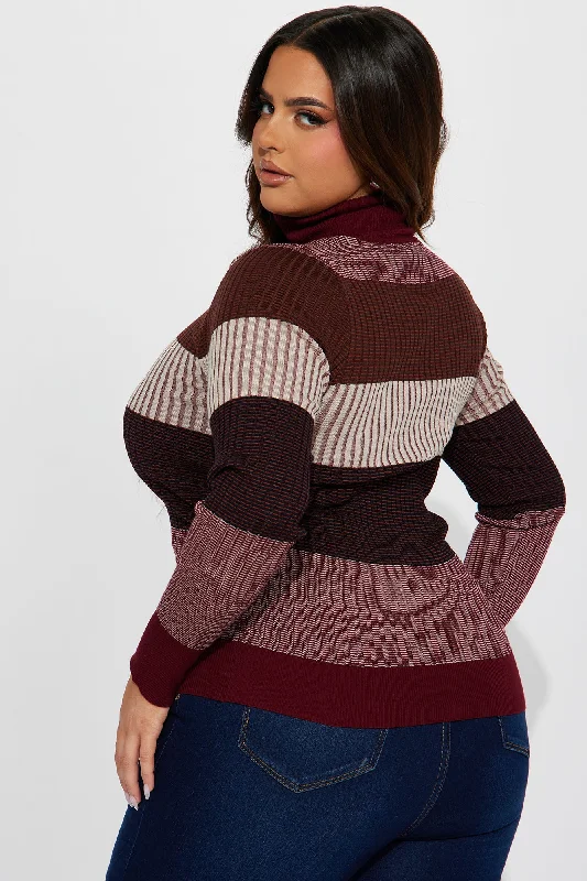 Kyra Turtleneck Ribbed Sweater - Burgundy/combo