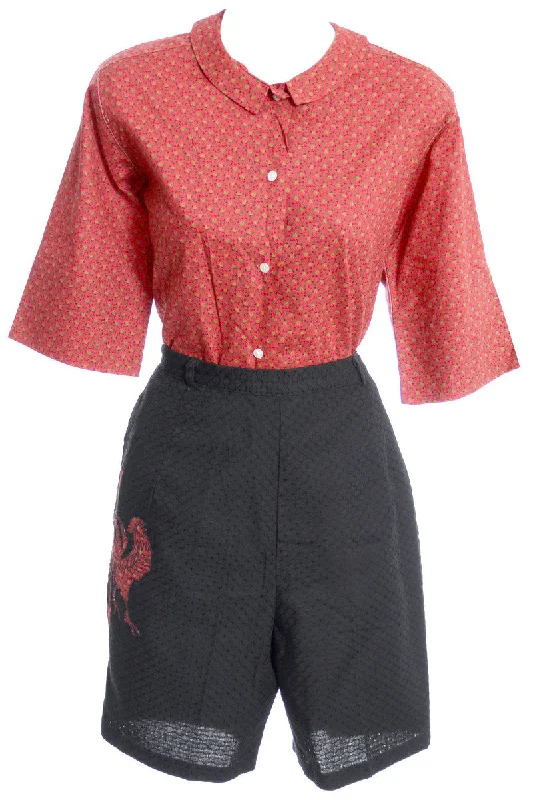 Late 1950s 1960's 2 pc Vintage Rooster Shorts w/ Matching Blouse