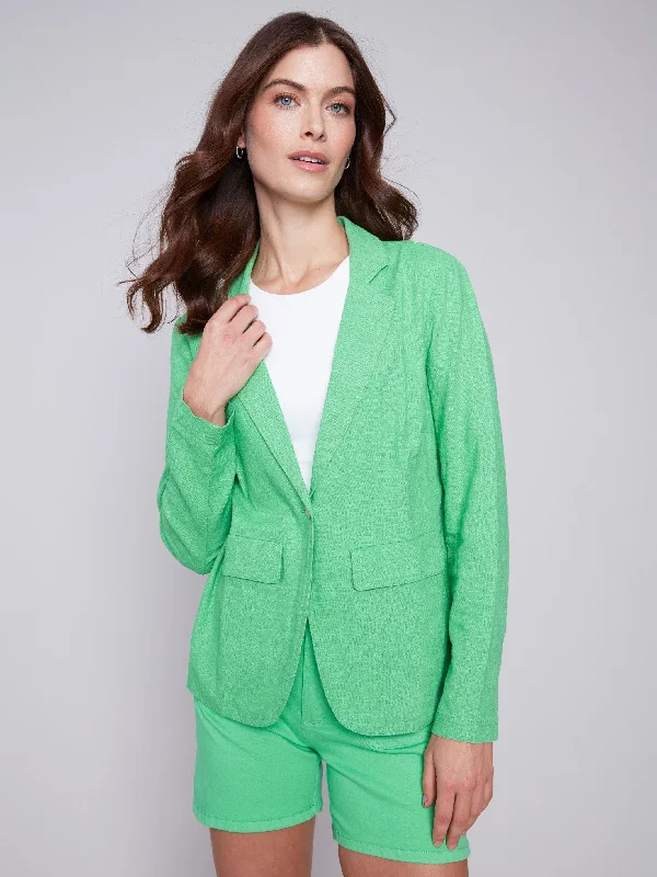 Light Linen Blend Blazer - Emerald