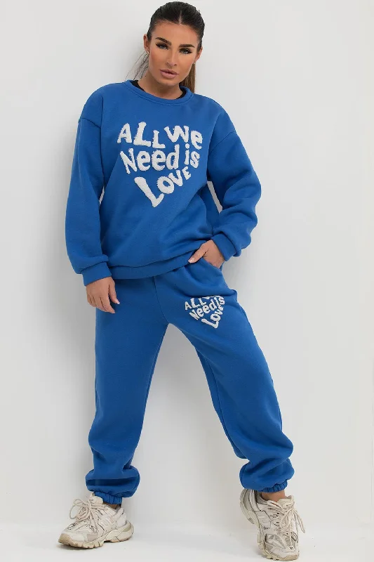 Loungewear Set With All We Need Is Love Towelling Blue